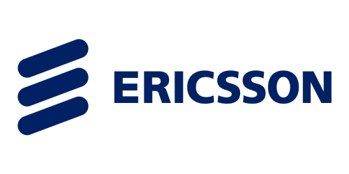 Ericsson logo, depicted in blue, represents the brand's identity in a visually appealing manner.