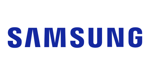 Samsung logo, depicted in blue, represents the brand's identity in a visually appealing manner.