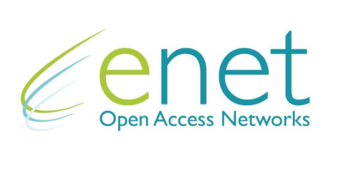 enet logo, depicted in green and teal, represents the brand's identity in a visually appealing manner.